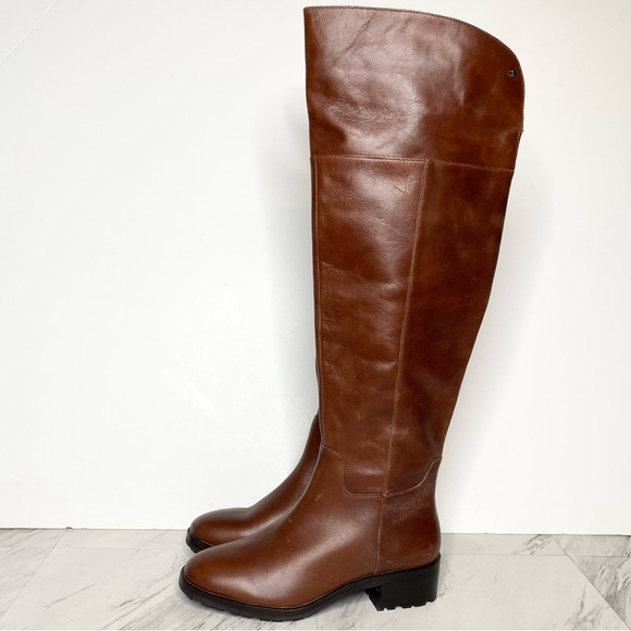 New! Vince Camuto Jorshie Brown Leather Wide Calf Over The Knee Boot 8 1/2 M - Picture 1 of 16